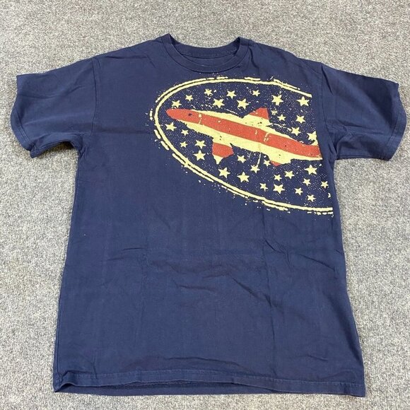 Dogfish Head T-shirt M Blue American Flag 100% Cotton Made in USA Double Sided - Picture 1 of 5